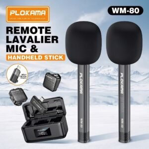 Plokama WM-80 Wireless Dual Microphone with Handheld Stick & Charging Case